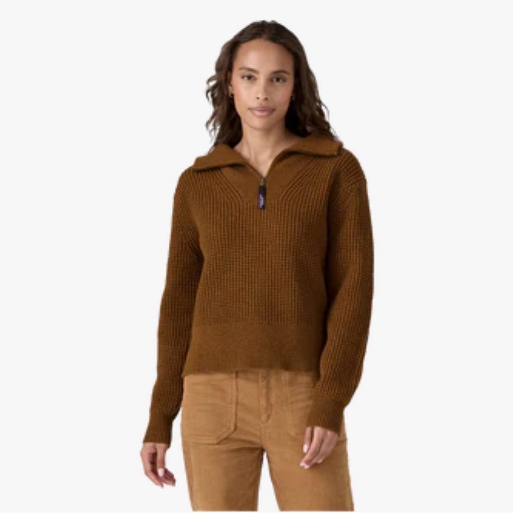 NWT Patagonia Recycled Wool-Blend 1/4-Zip Sweater in Shelter Brown - large
